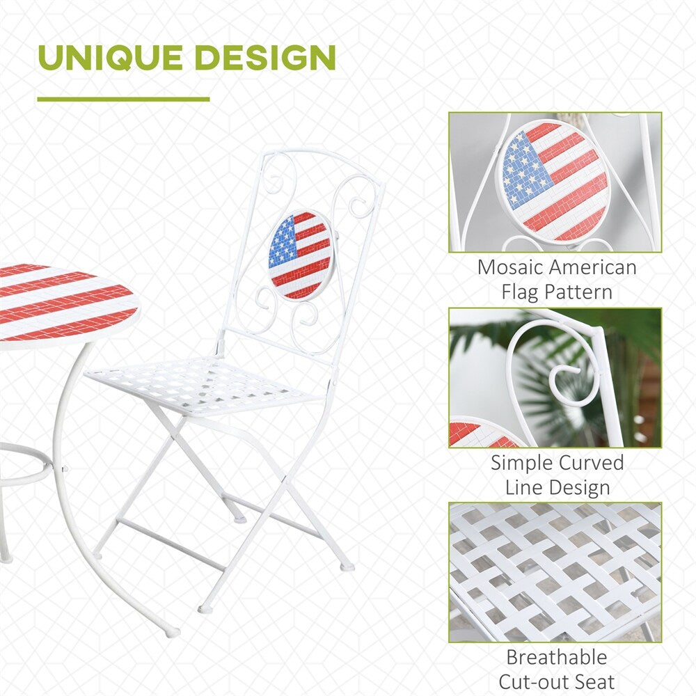 3 Piece Patio Bistro Set, Folding Outdoor Furniture w/ Table & Chairs