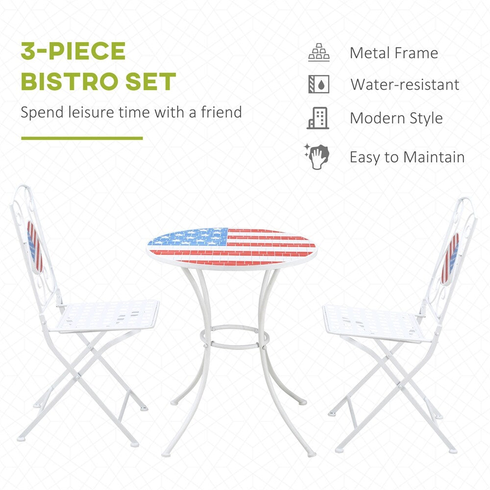3 Piece Patio Bistro Set, Folding Outdoor Furniture w/ Table & Chairs