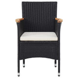 3 Piece Patio Dining Set Black Poly Rattan and Acacia Wood