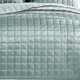 3 Piece Queen Size Coverlet Set with Stitched Square Pattern, Sea Green