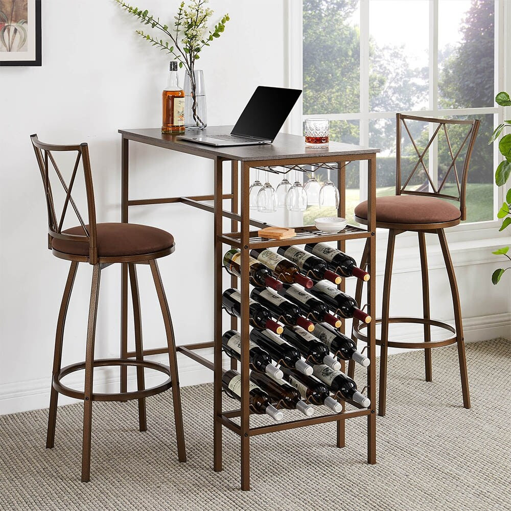 3-Piece Retro Dining Table Furniture Set, Bar Table and Chairs, Storage
