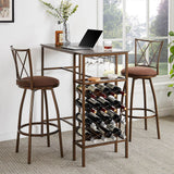3-Piece Retro Dining Table Furniture Set, Bar Table and Chairs, Storage