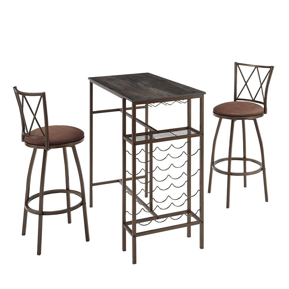 3-Piece Retro Dining Table Furniture Set, Bar Table and Chairs, Storage
