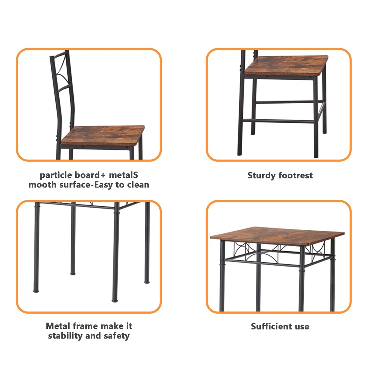 3-Piece Retro Kitchen Dining Room Table Set,Dining Room Table&Chairs