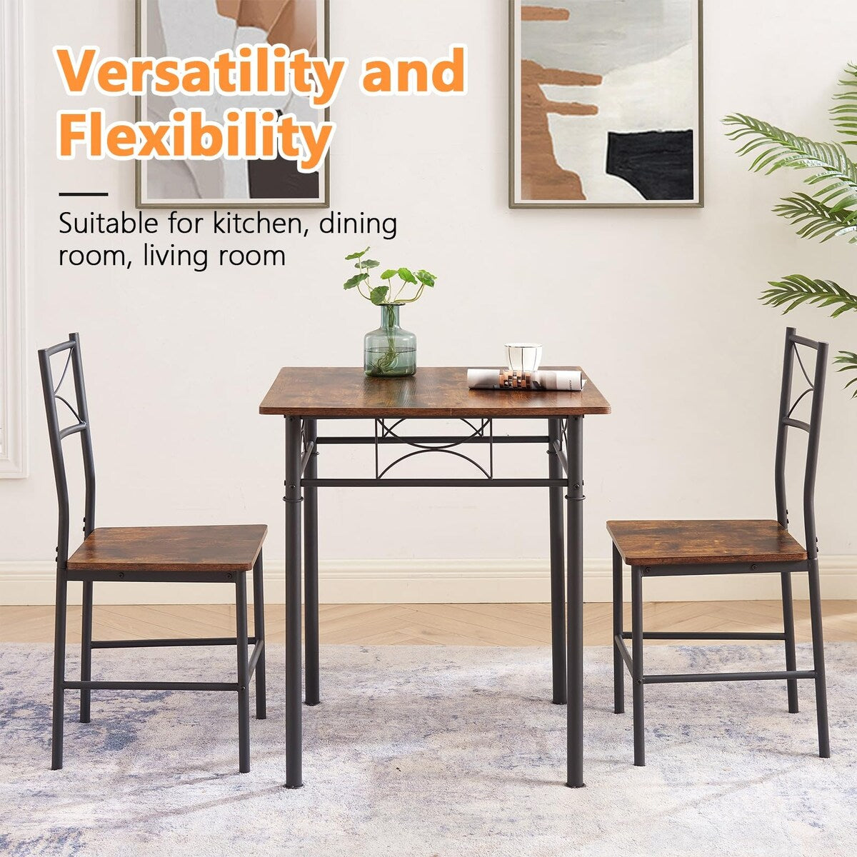 3-Piece Retro Kitchen Dining Room Table Set,Dining Room Table&Chairs