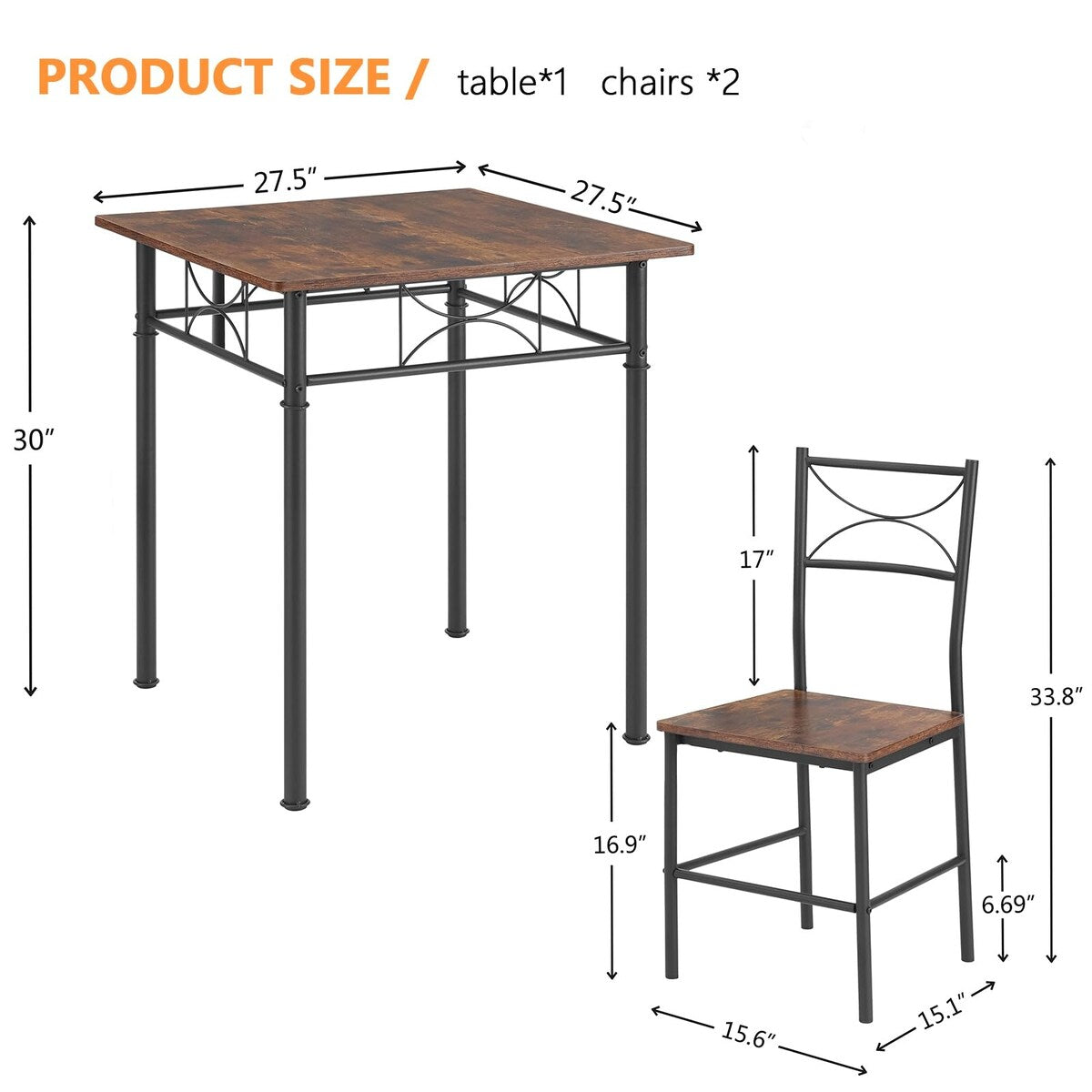 3-Piece Retro Kitchen Dining Room Table Set,Dining Room Table&Chairs