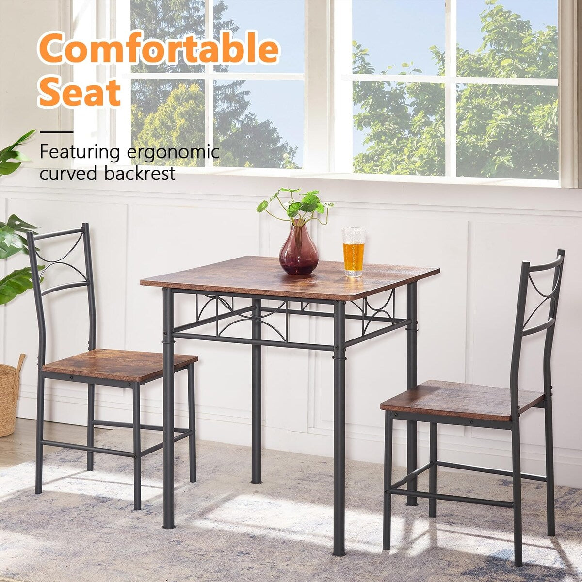 3-Piece Retro Kitchen Dining Room Table Set,Dining Room Table&Chairs