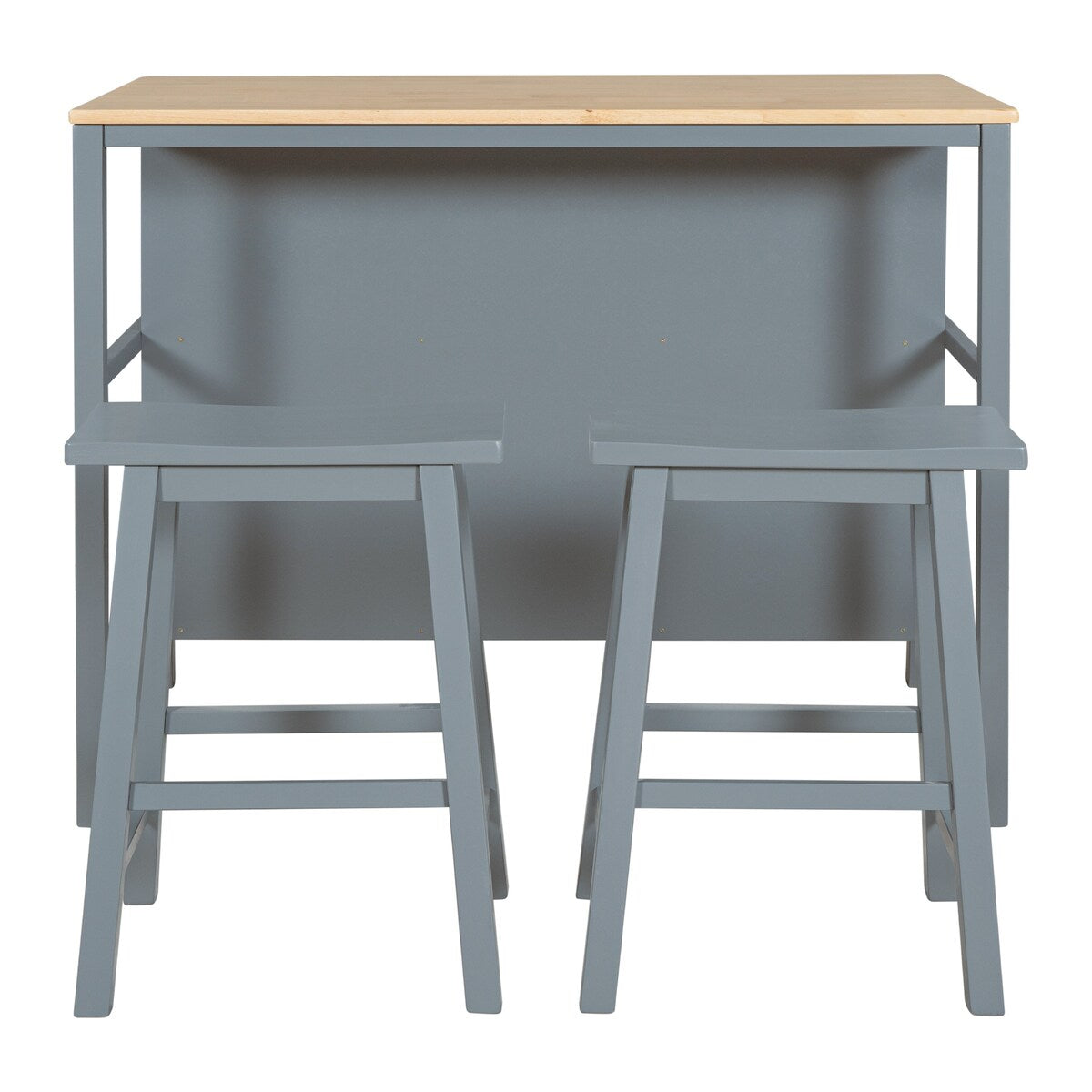 3-Piece Rustic Solid Wood Dining Sets, 45" Stationary Kitchen Island with Open Storage Shelves and 2 Stools