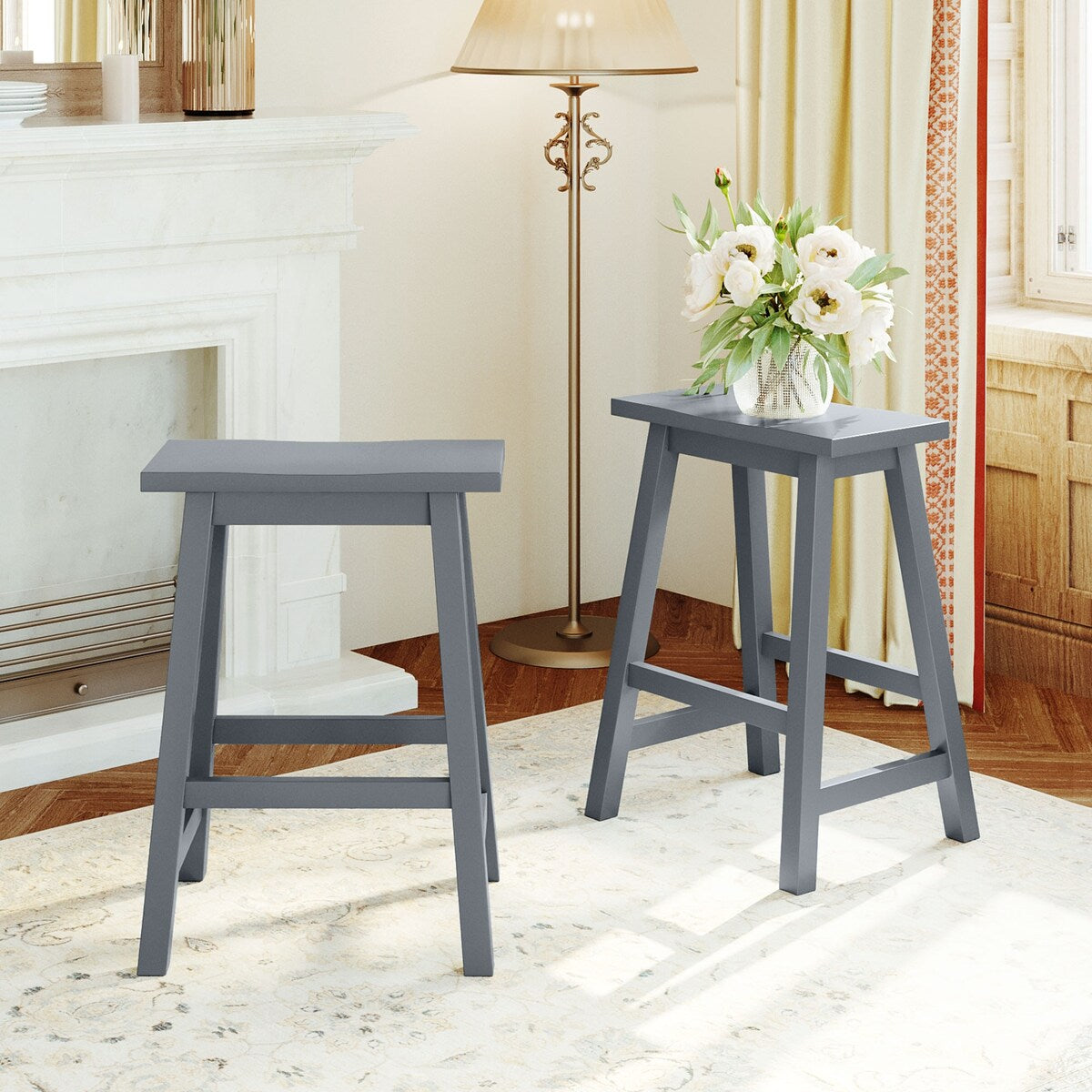 3-Piece Rustic Solid Wood Dining Sets, 45" Stationary Kitchen Island with Open Storage Shelves and 2 Stools