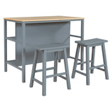 3-Piece Rustic Solid Wood Dining Sets, 45" Stationary Kitchen Island with Open Storage Shelves and 2 Stools