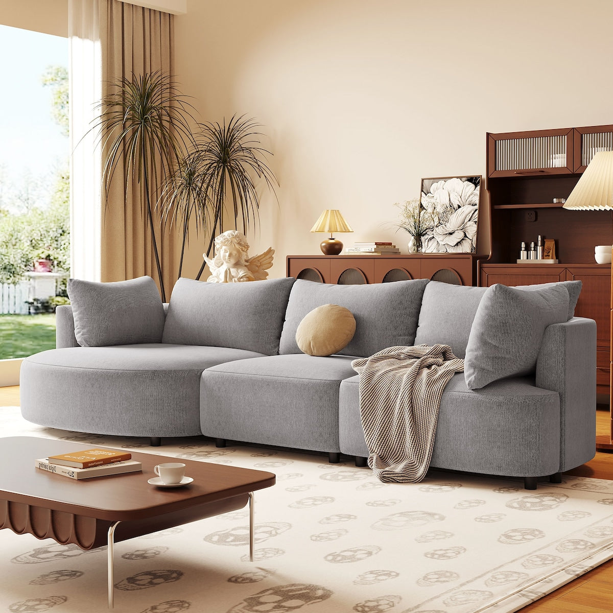 3-Piece Sectional Sofas with 5 Back Cushions and Curved Seat