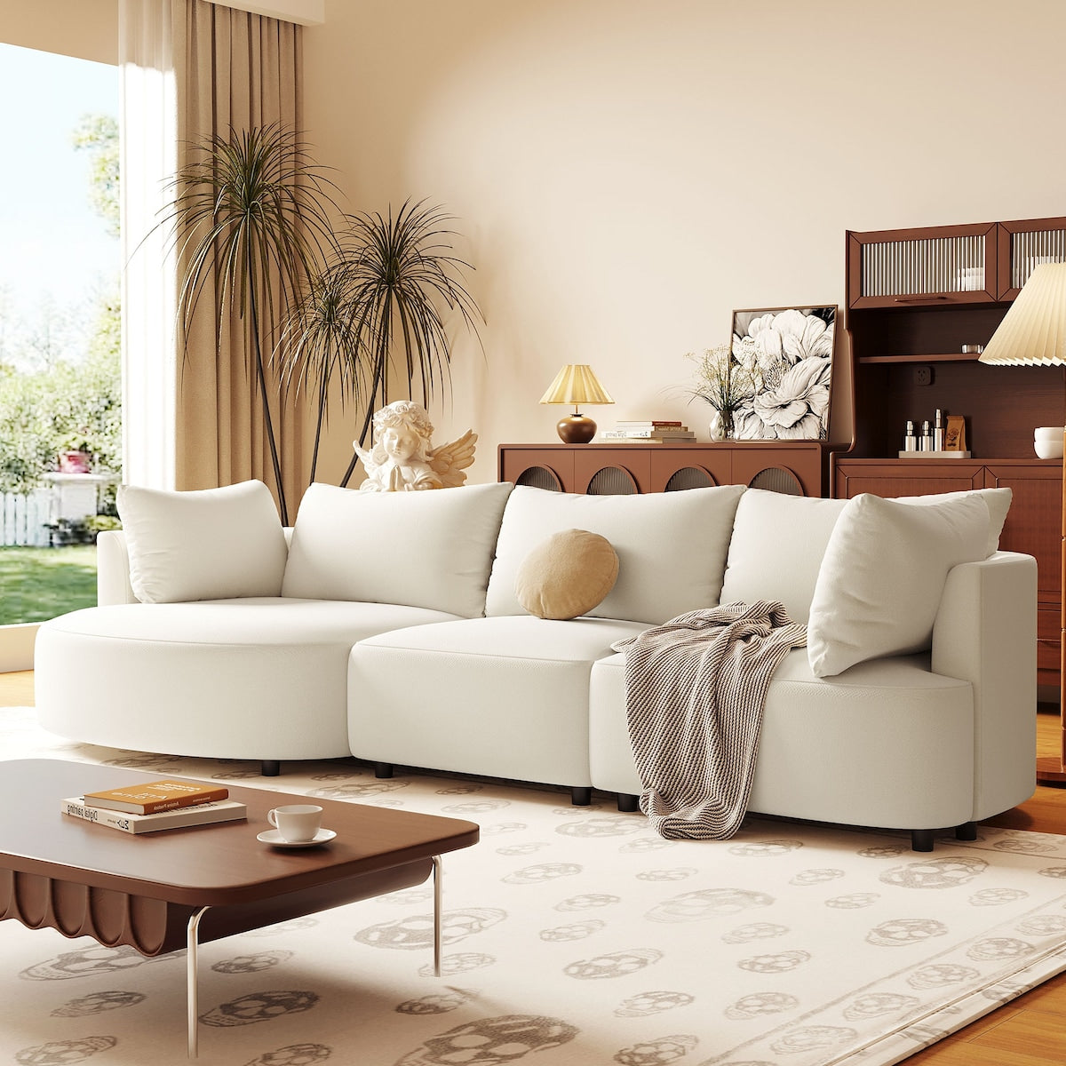 3-Piece Sectional Sofas with 5 Back Cushions and Curved Seat