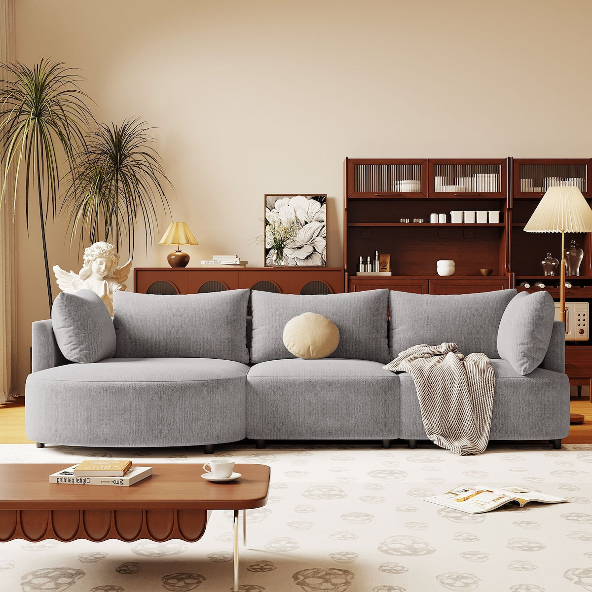 3-Piece Sectional Sofas with 5 Back Cushions and Curved Seat