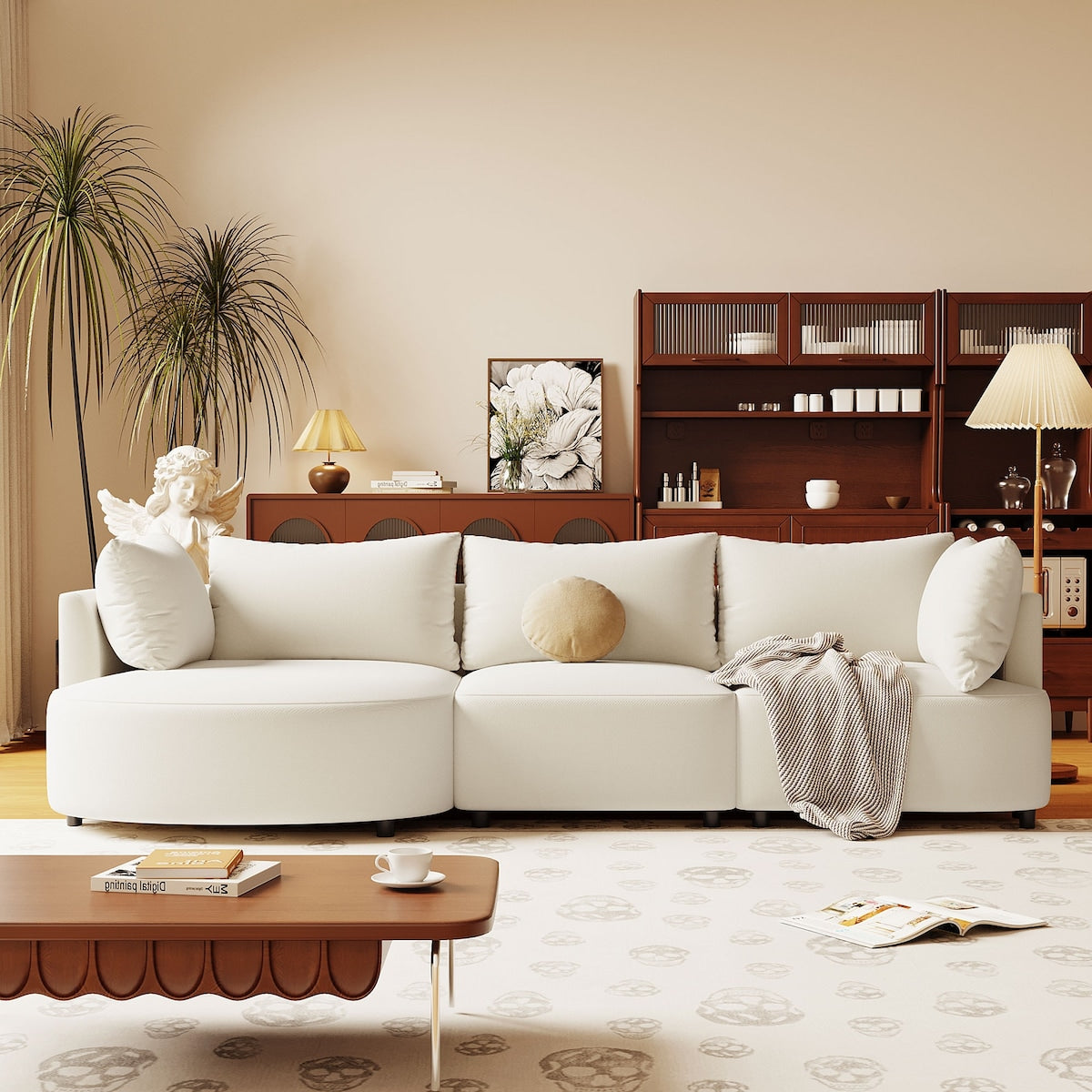 3-Piece Sectional Sofas with 5 Back Cushions and Curved Seat