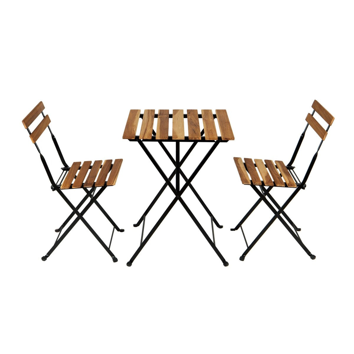 3-Piece Teak Wood Patio Bistro Set,Includes 1 Folding Table and 2 Folding Chairs with 2 Cushions