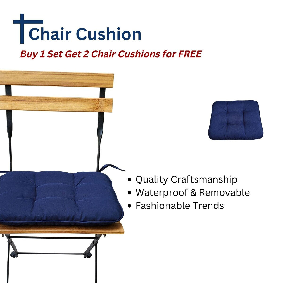 3-Piece Teak Wood Patio Bistro Set,Includes 1 Folding Table and 2 Folding Chairs with 2 Cushions