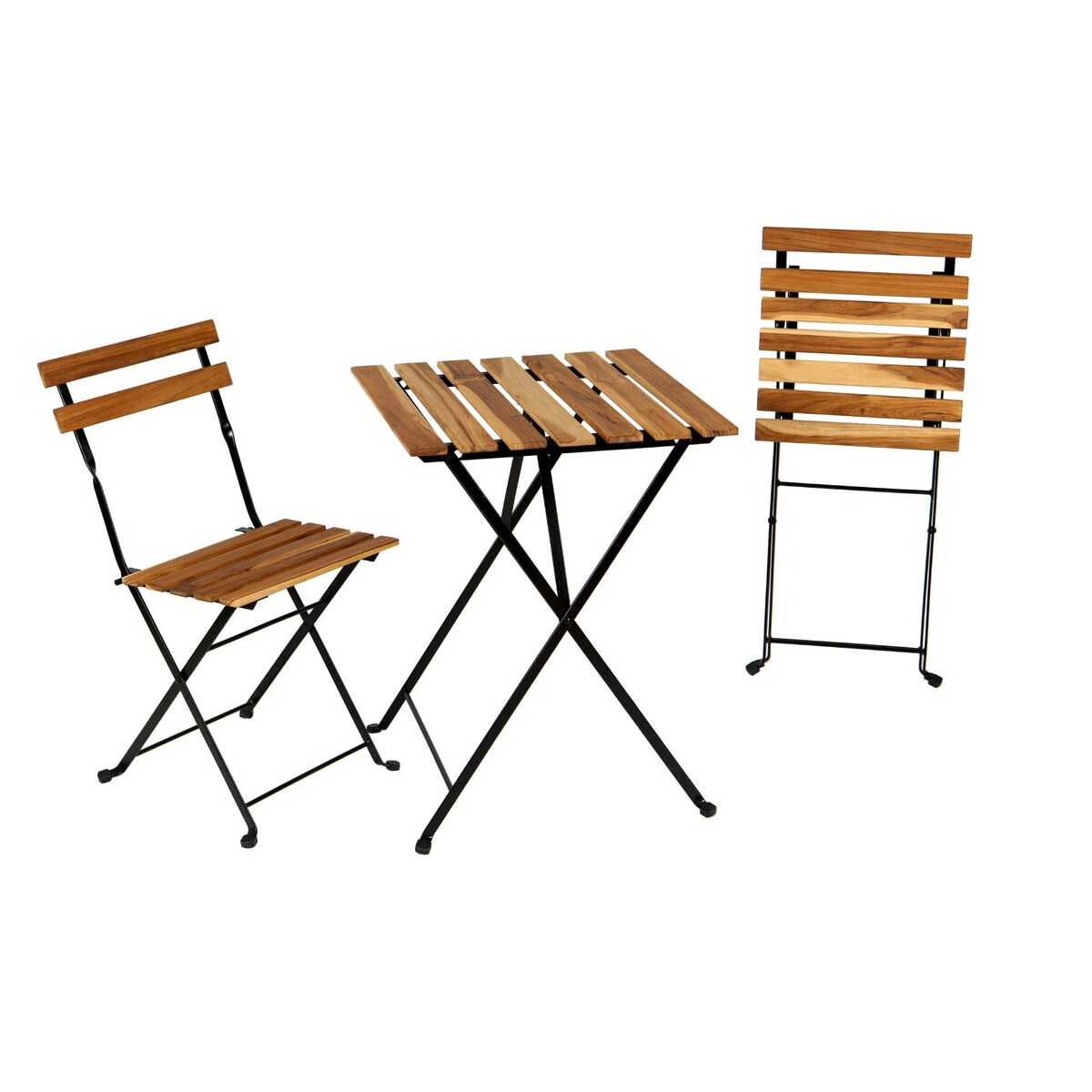 3-Piece Teak Wood Patio Bistro Set,Includes 1 Folding Table and 2 Folding Chairs with 2 Cushions