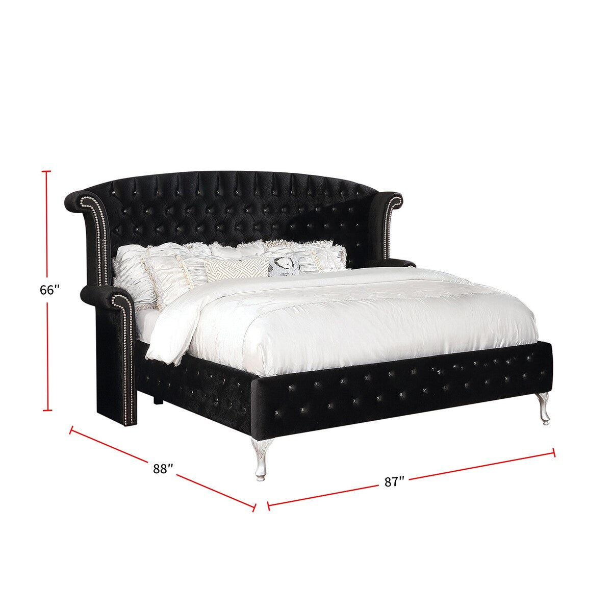 3 Piece Velvet Upholstered Bedroom Set in Black and Metallic
