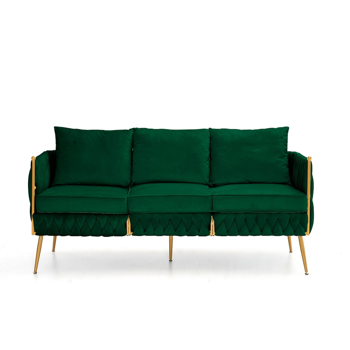 3-Piece Velvet Upholstered Handmade Woven Back Sofa Sets