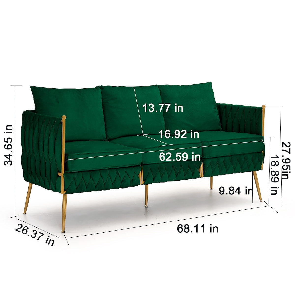 3-Piece Velvet Upholstered Handmade Woven Back Sofa Sets