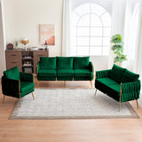 3-Piece Velvet Upholstered Handmade Woven Back Sofa Sets