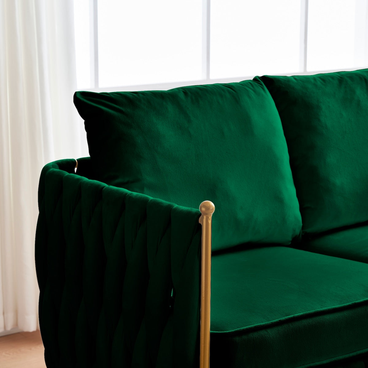 3-Piece Velvet Upholstered Handmade Woven Back Sofa Sets