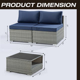 3-Piece Wicker Outdoor Patio Furniture Sectional Conversation Set with Cushion and Side Table