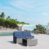 3-Piece Wicker Outdoor Patio Furniture Sectional Conversation Set with Cushion and Side Table