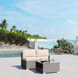 3-Piece Wicker Outdoor Patio Furniture Sectional Conversation Set with Cushion and Side Table