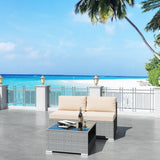 3-Piece Wicker Outdoor Patio Furniture Sectional Conversation Set with Cushion and Side Table