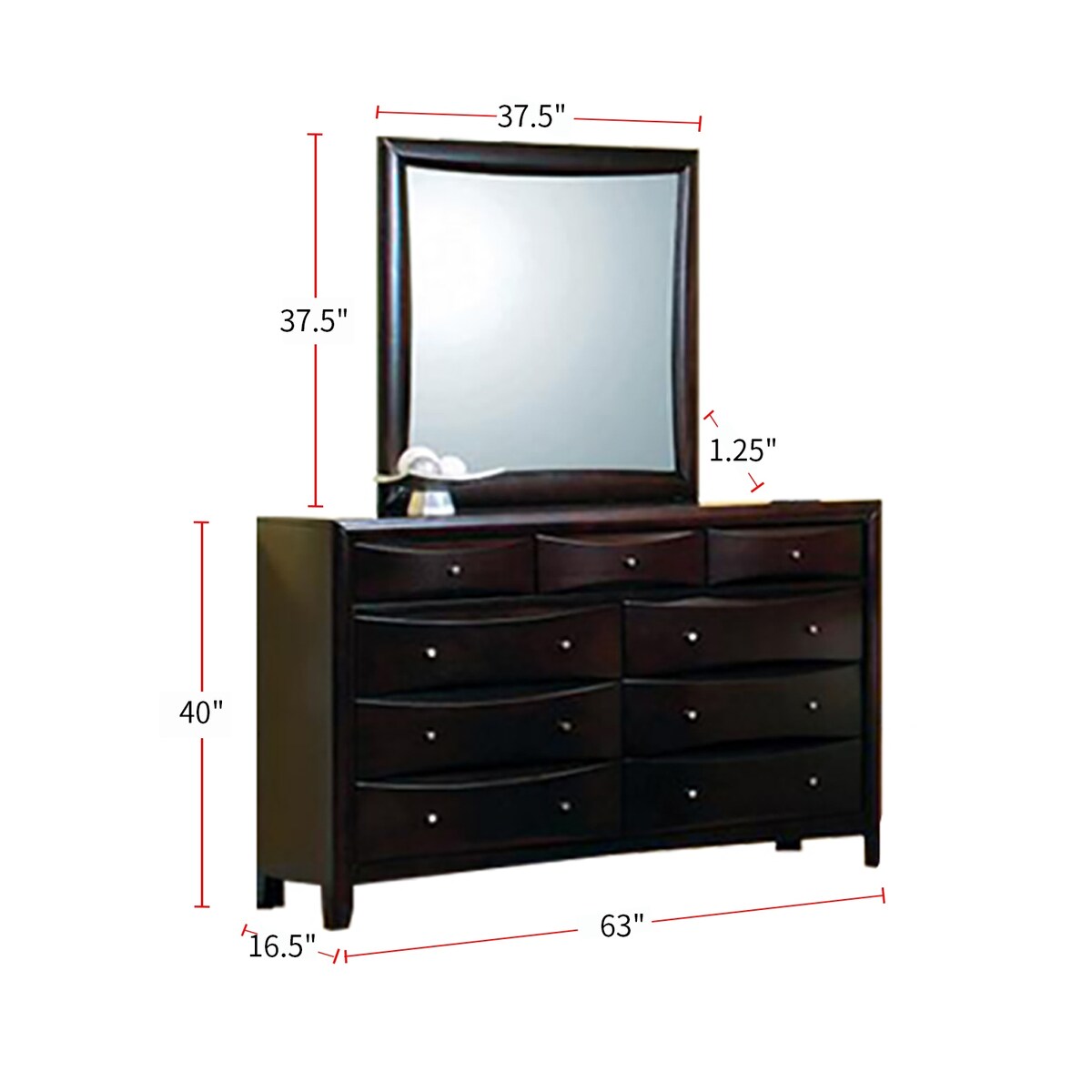 3 Piece Wood Frame Queen Bedroom Set with Storage Drawers in Cappuccino