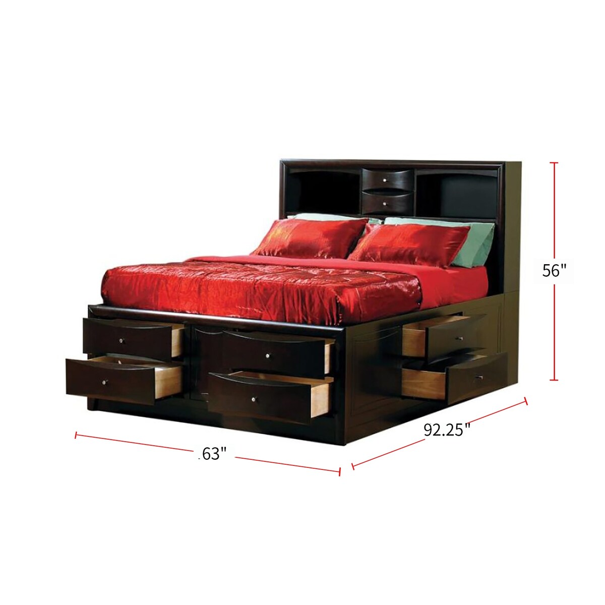 3 Piece Wood Frame Queen Bedroom Set with Storage Drawers in Cappuccino