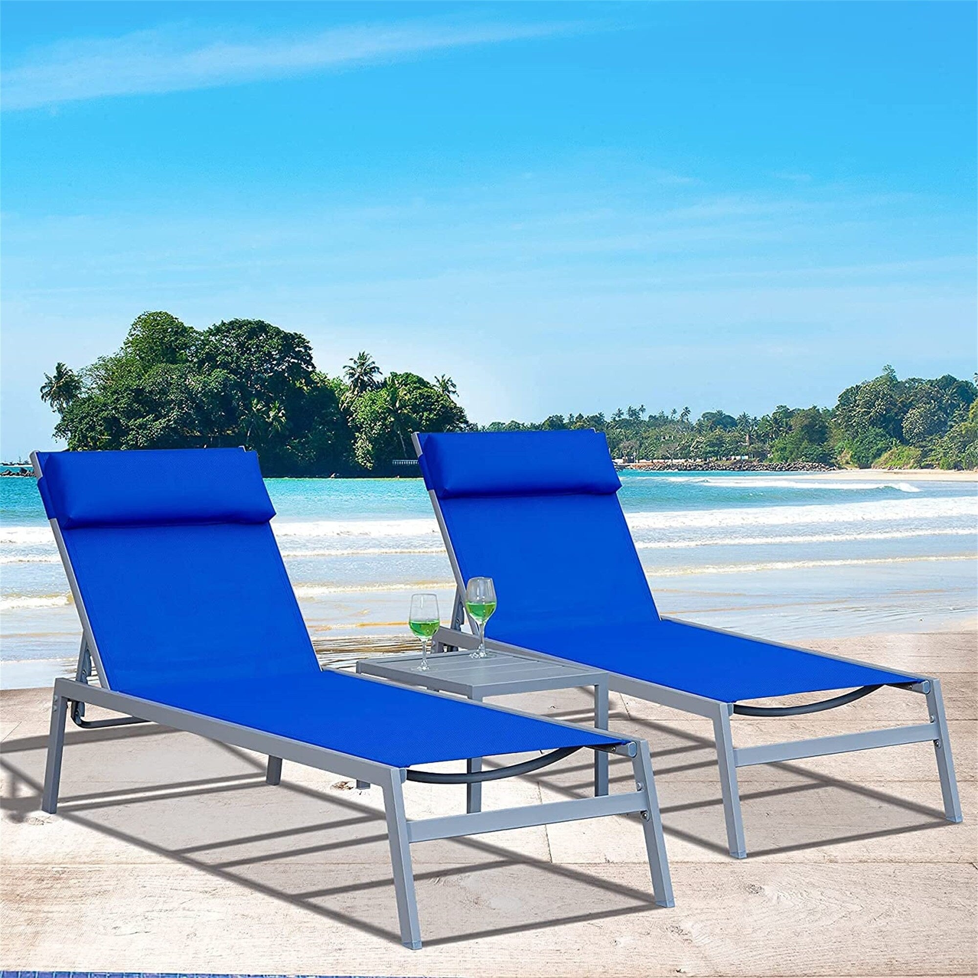 3 Pieces Adjustable Backrest Pool Lounge Chairs Steel Textilene Sunbat Overstock