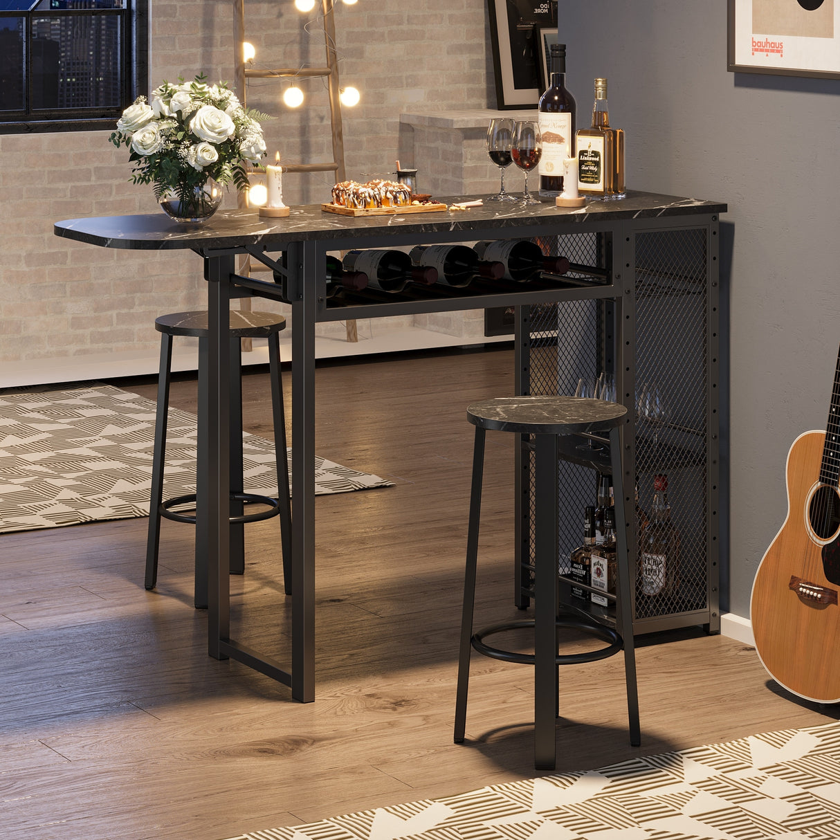3 Pieces Bar Pub Table Set with Two Stools