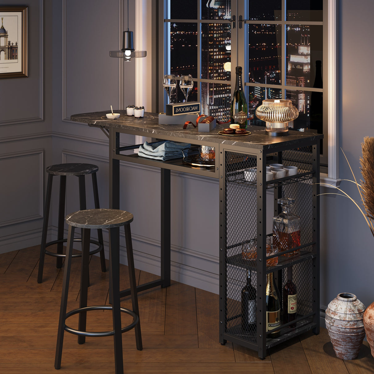 3 Pieces Bar Pub Table Set with Two Stools