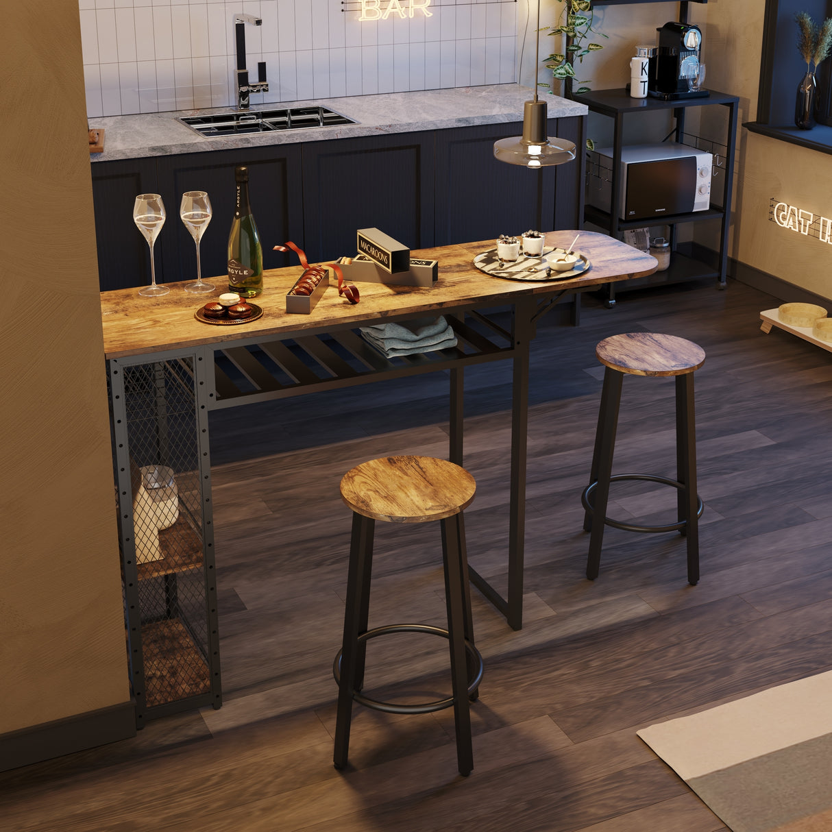 3 Pieces Bar Pub Table Set with Two Stools