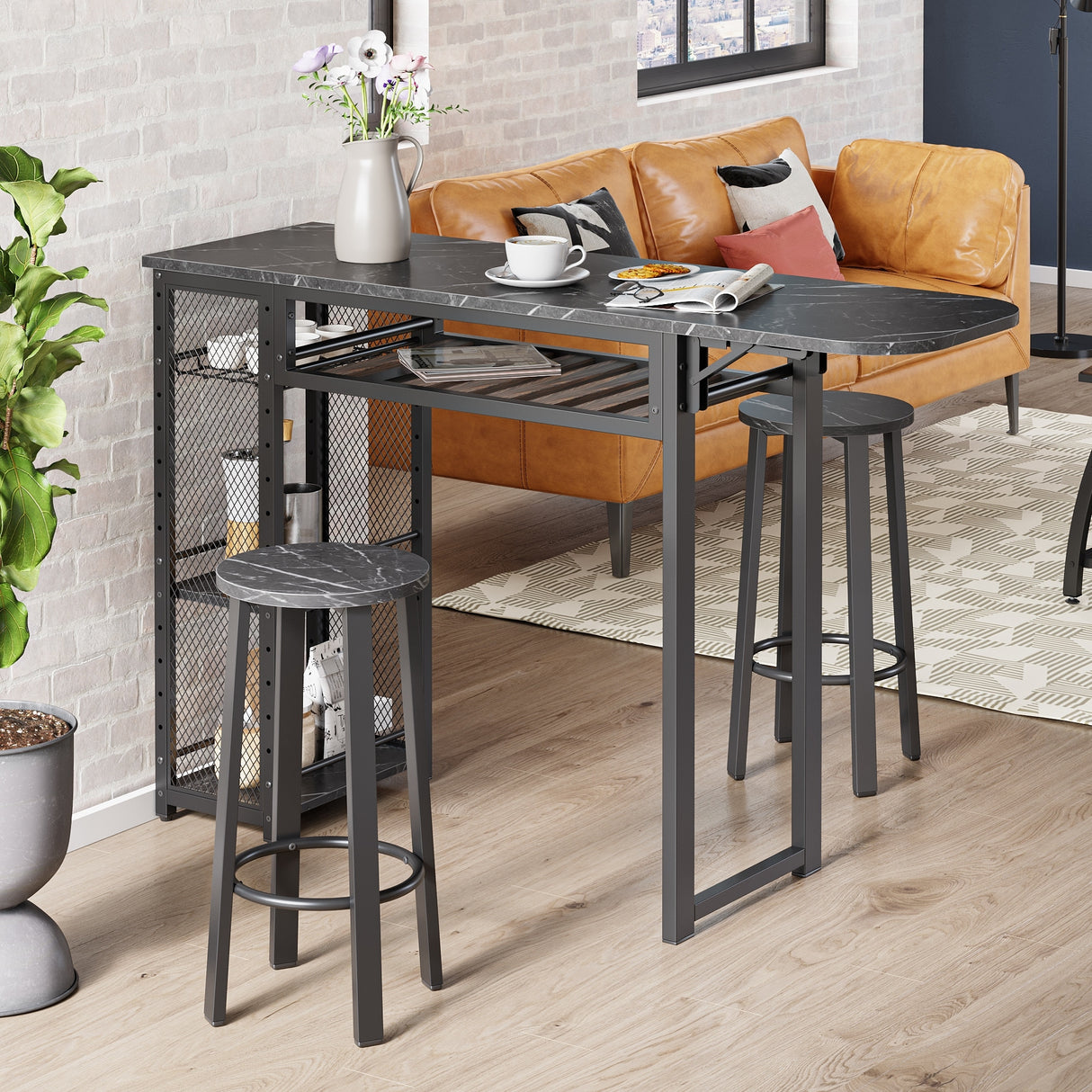 3 Pieces Bar Pub Table Set with Two Stools