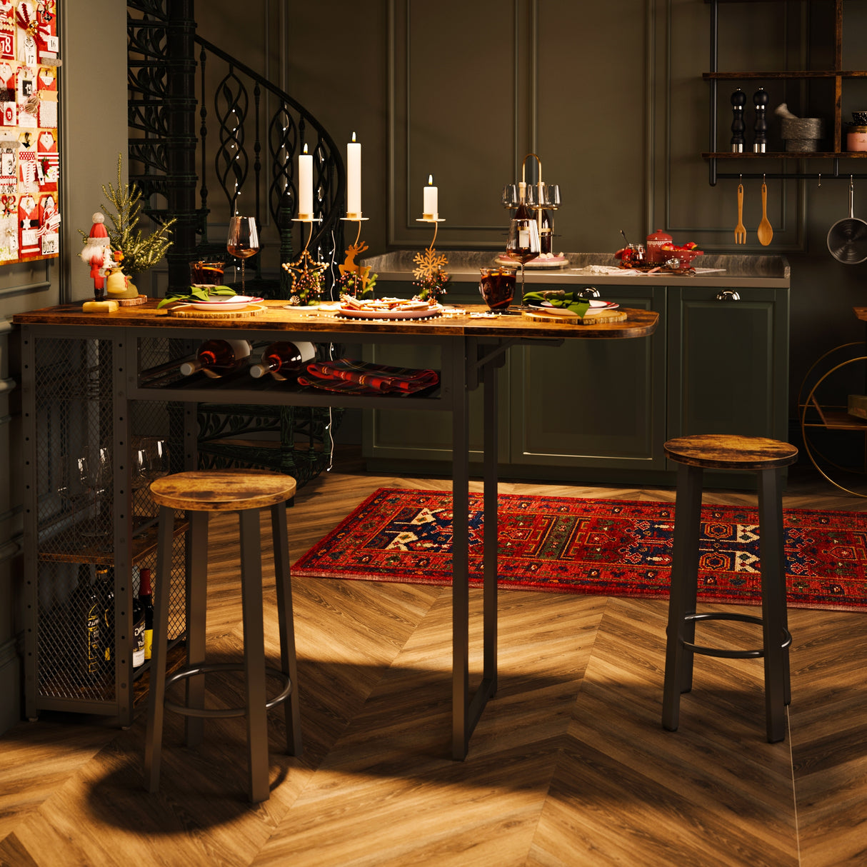 3 Pieces Bar Pub Table Set with Two Stools