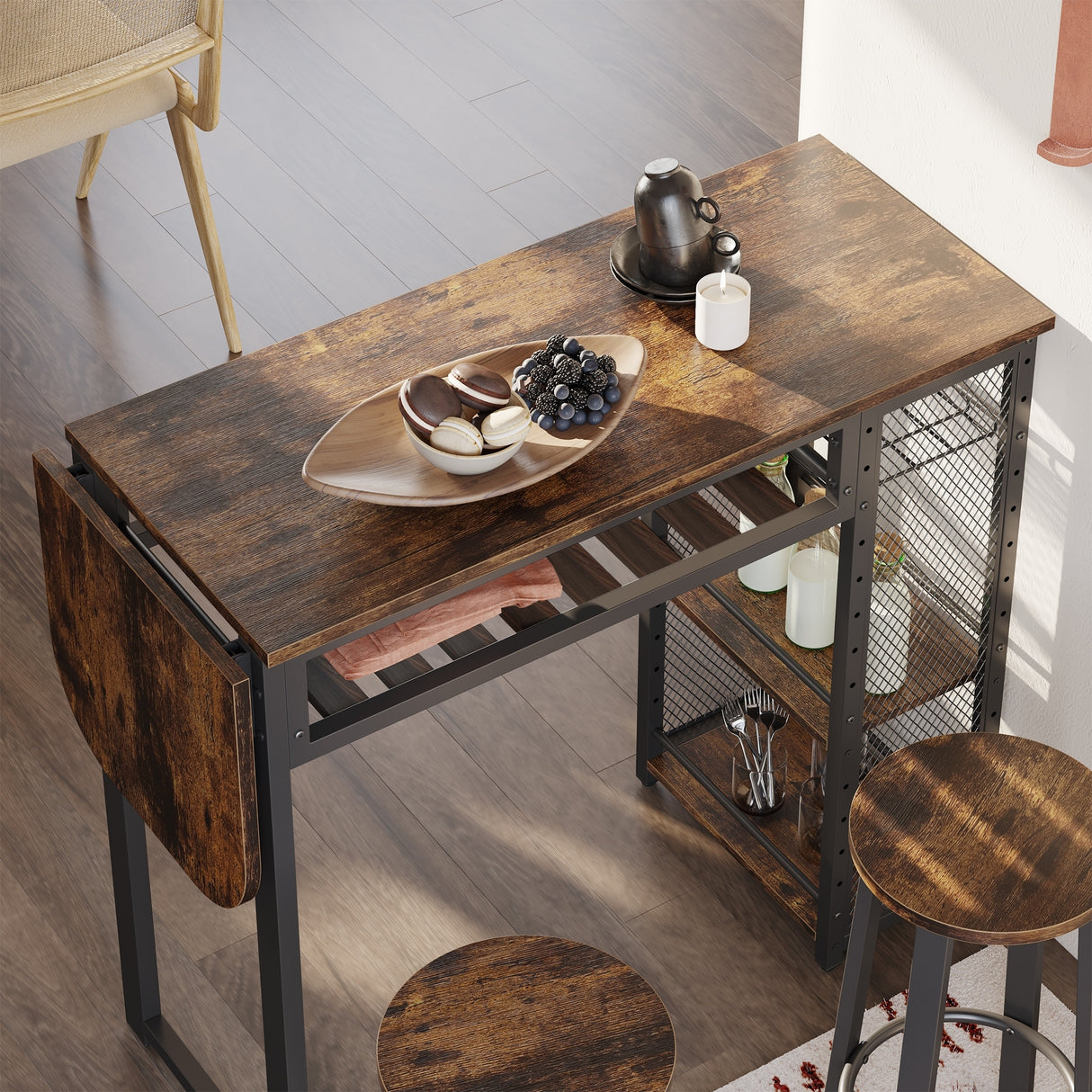 3 Pieces Bar Pub Table Set with Two Stools