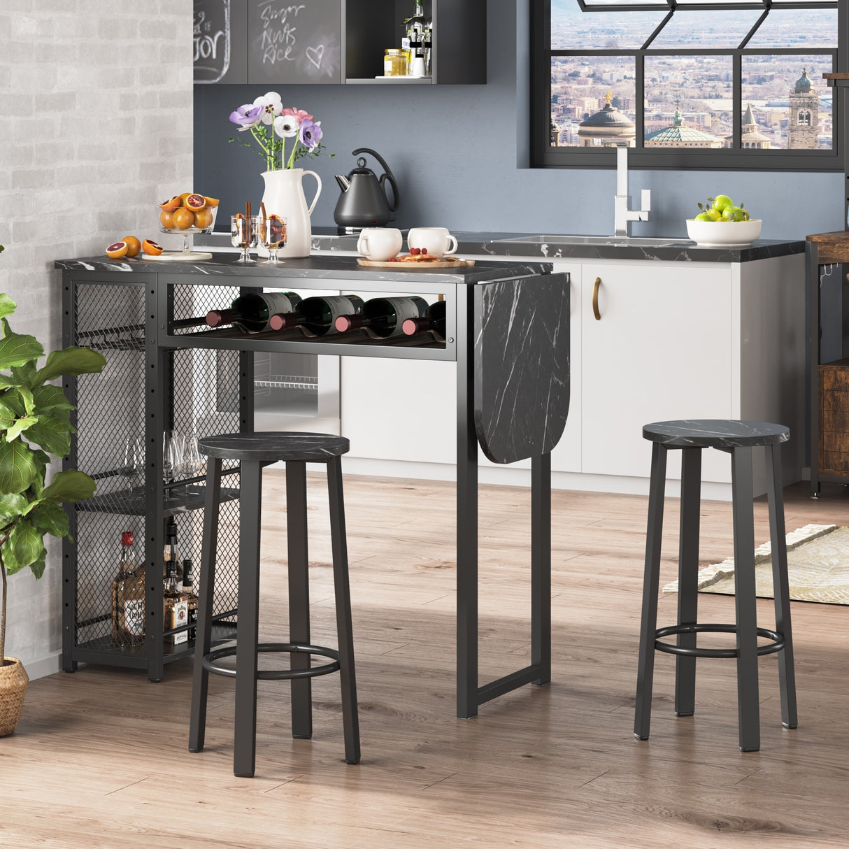 3 Pieces Bar Pub Table Set with Two Stools