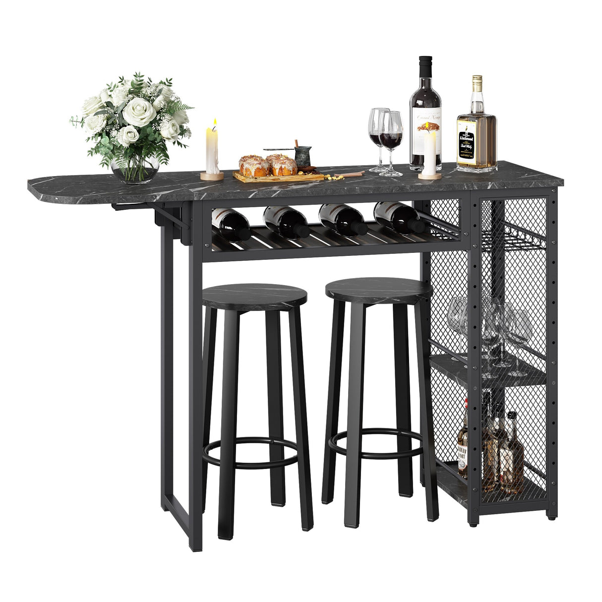 3 Pieces Bar Pub Table Set with Two Stools