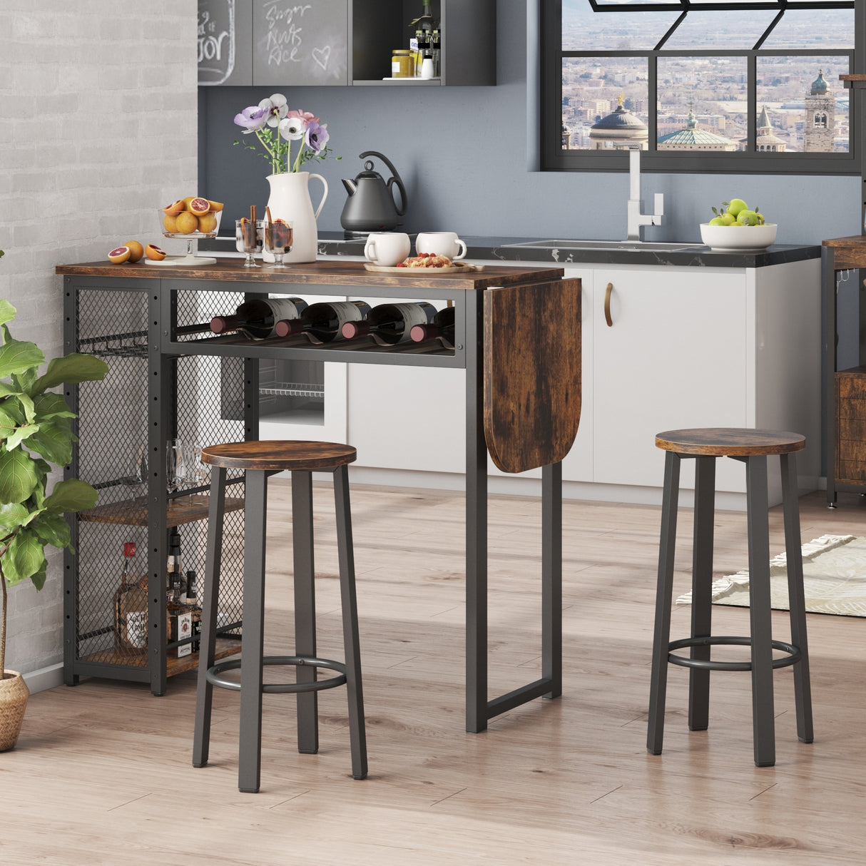 3 Pieces Bar Pub Table Set with Two Stools