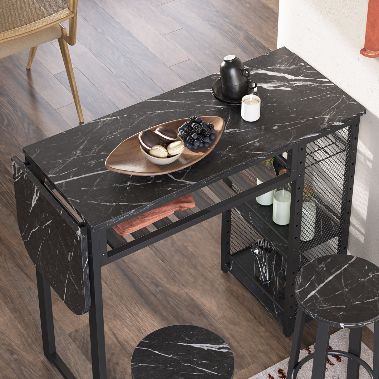 3 Pieces Bar Pub Table Set with Two Stools