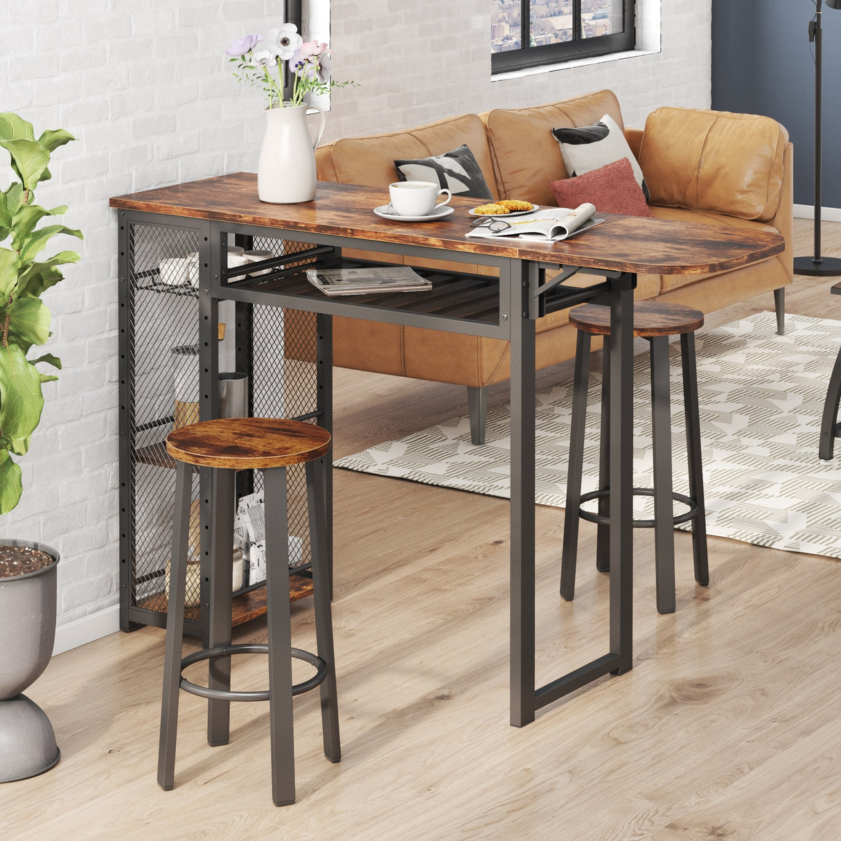 3 Pieces Bar Pub Table Set with Two Stools