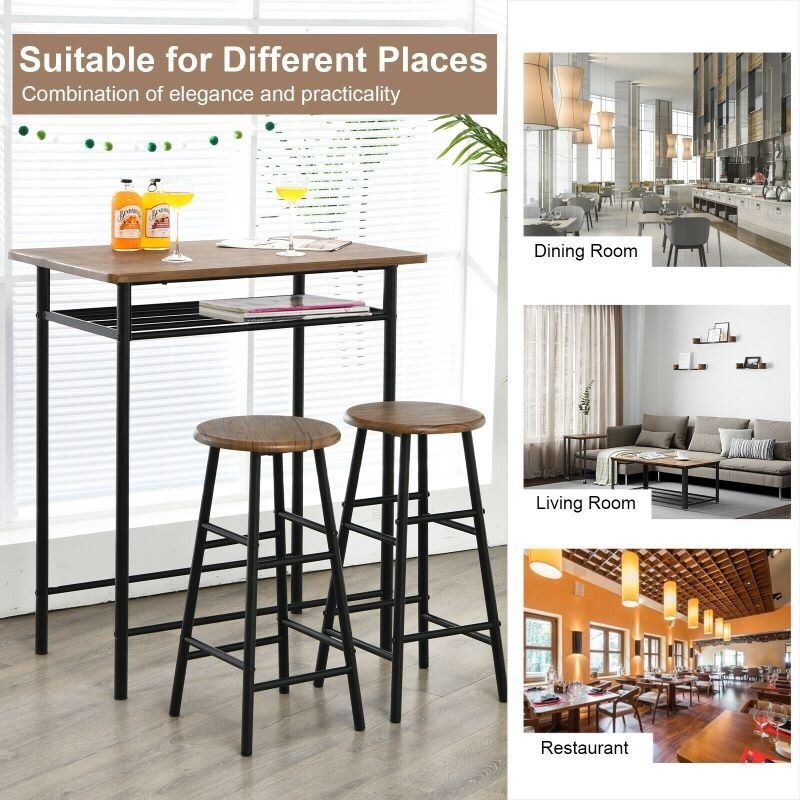 3 Pieces Bar Table Modern Counter Height Dining Set Table