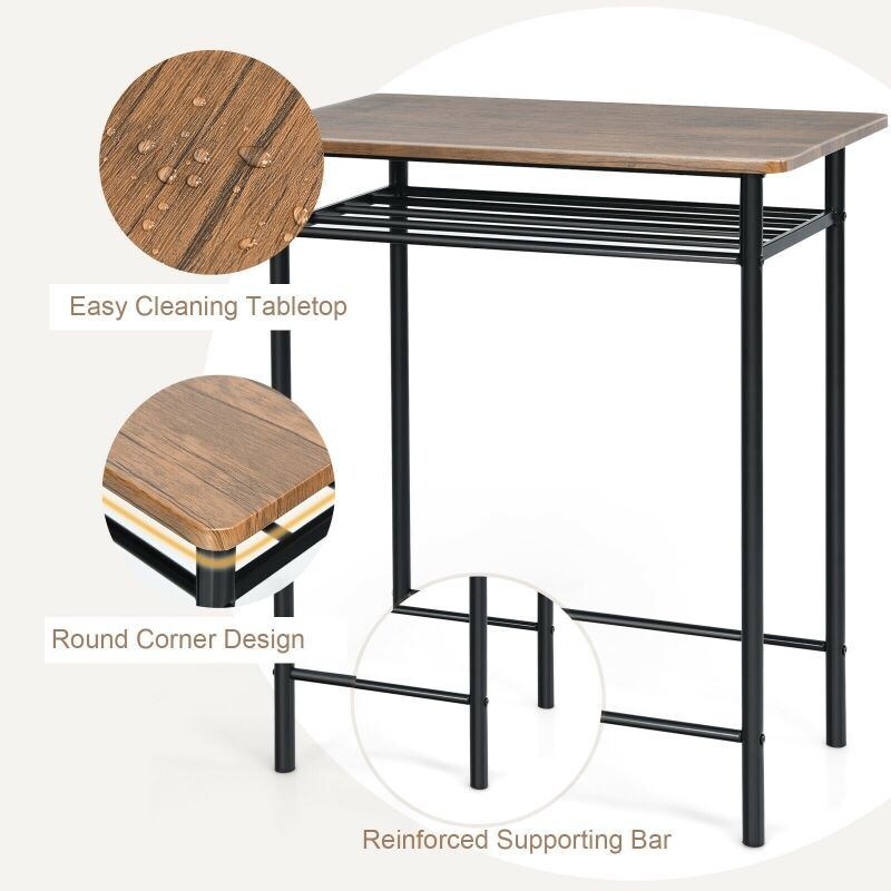 3 Pieces Bar Table Modern Counter Height Dining Set Table