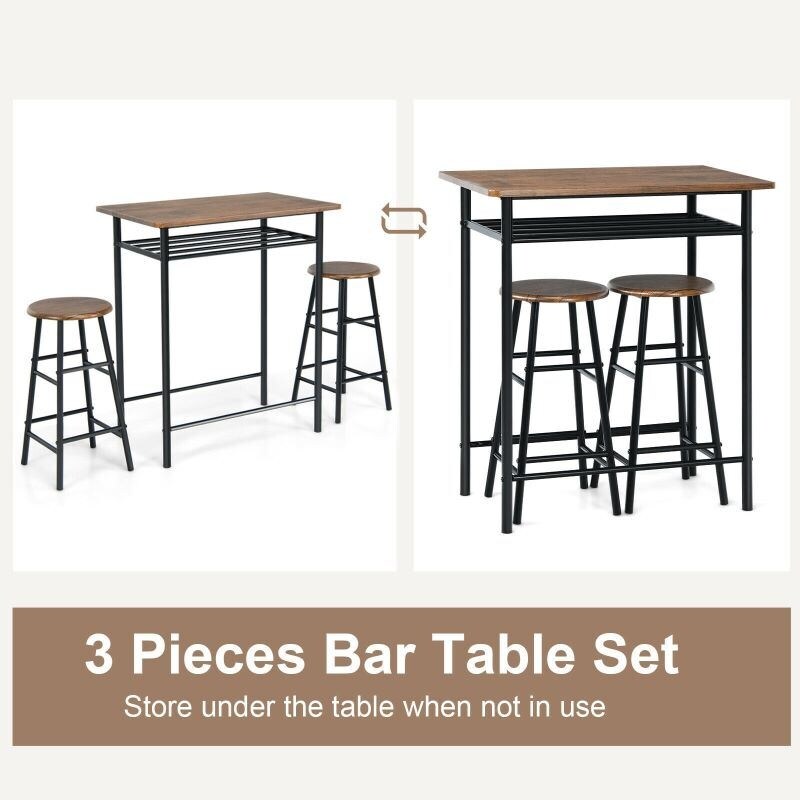 3 Pieces Bar Table Modern Counter Height Dining Set Table