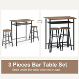 3 Pieces Bar Table Modern Counter Height Dining Set Table