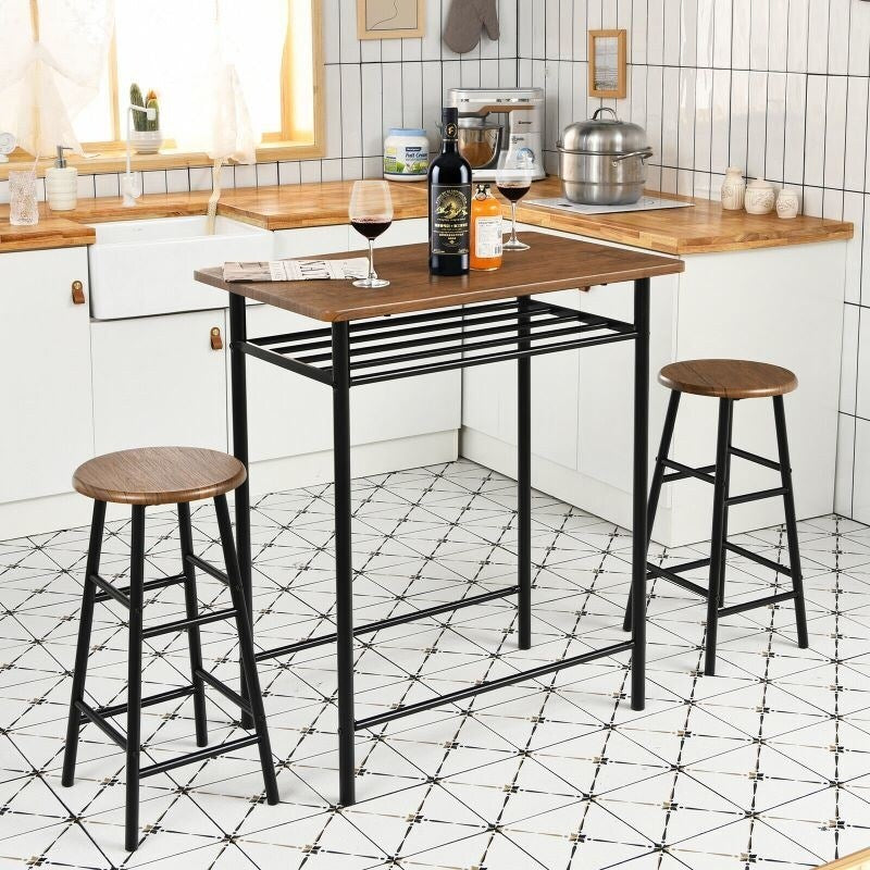3 Pieces Bar Table Modern Counter Height Dining Set Table