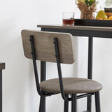 3 Pieces Bar Table and 2 Chairs Set, Industrial Style Bar Stools PU Upholstery Seat with Backrest